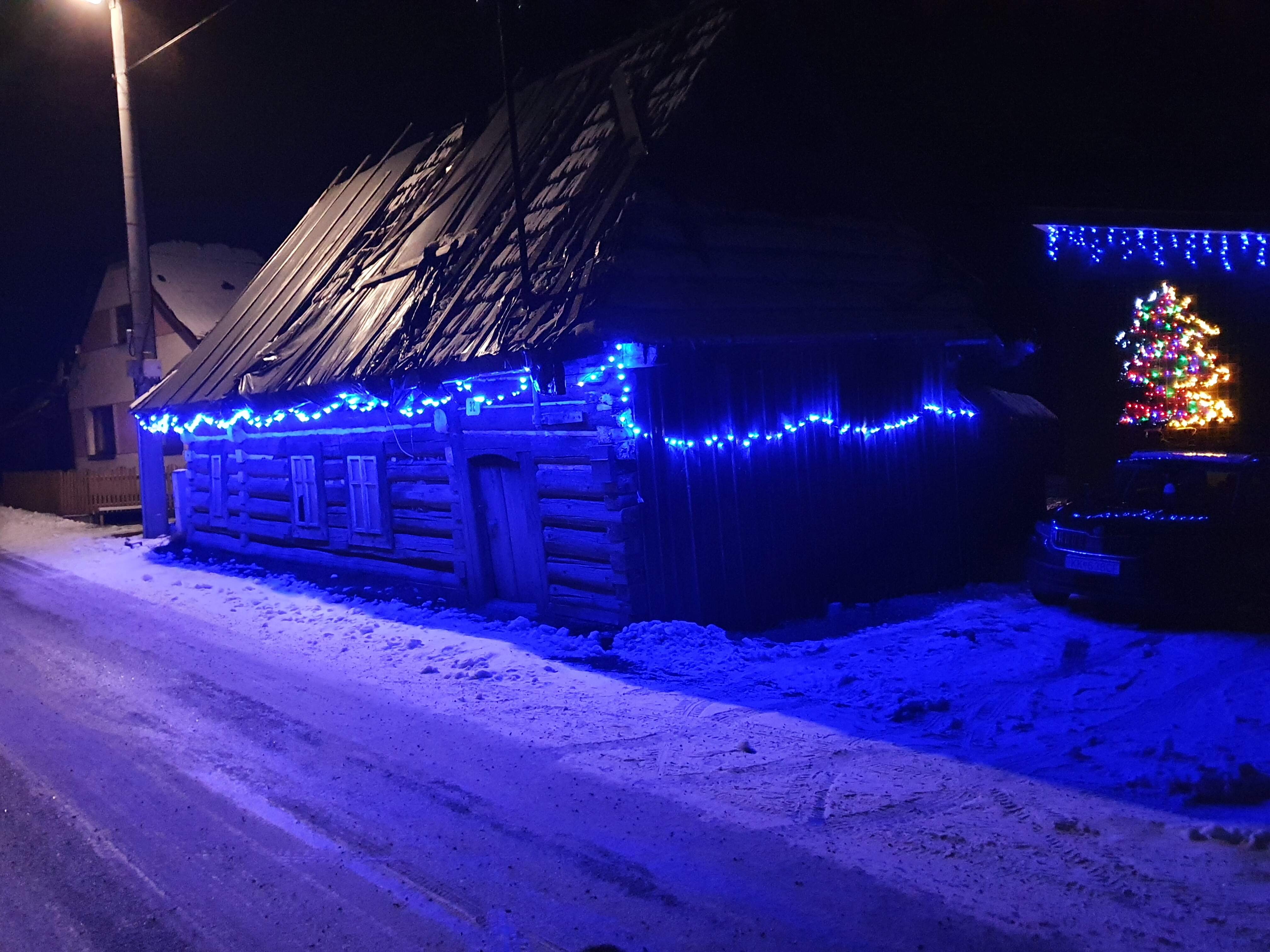 Christmas lights on a building